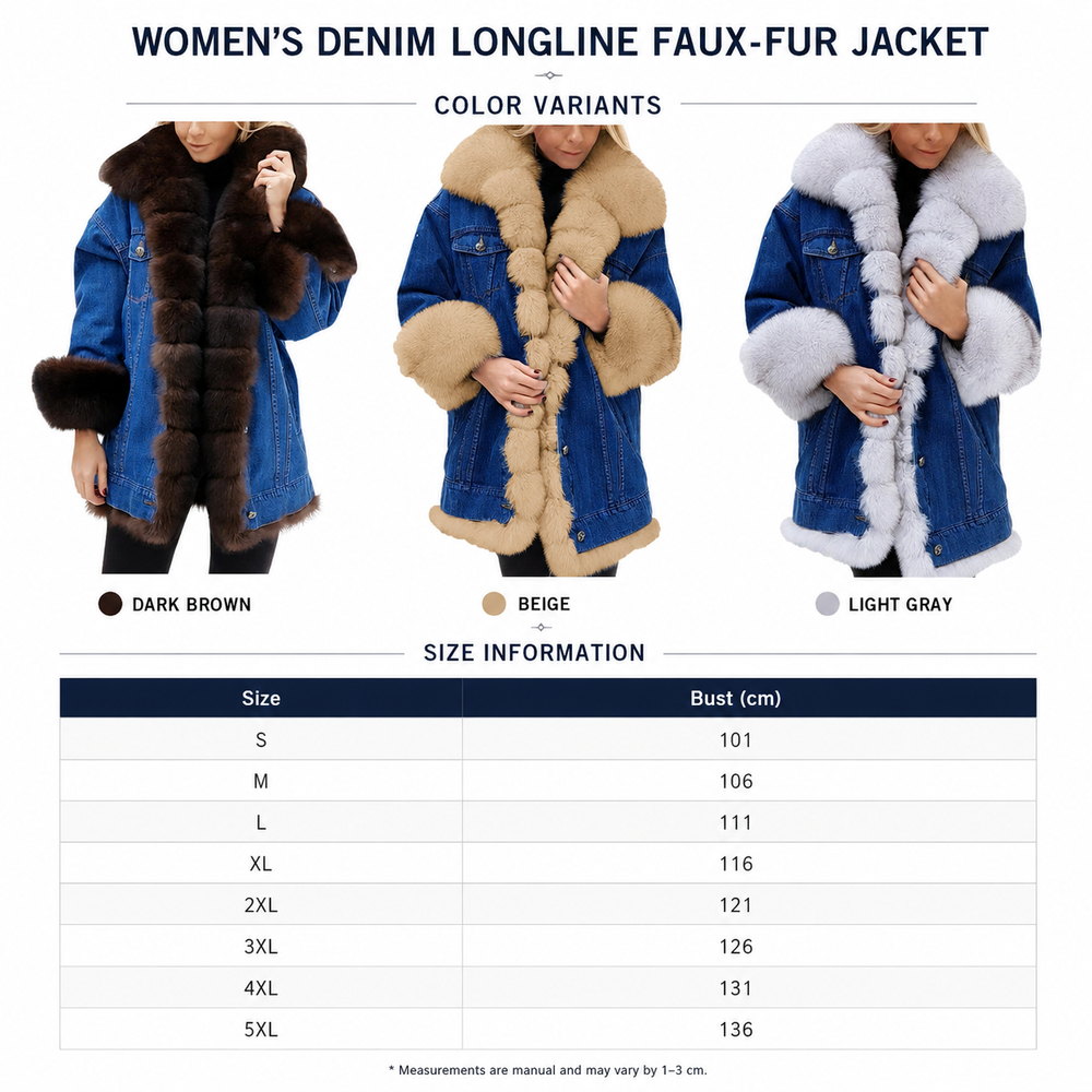 Plus size fur lined jean jacket available in S to 5XL for winter outfits