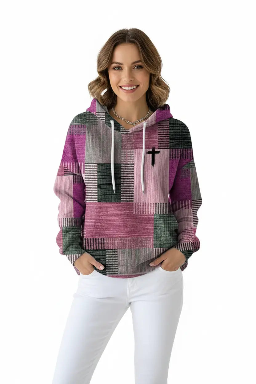 Stylish Casual Women's Plaid Hoodie Retro Pullover Fit