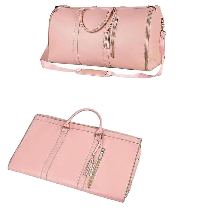 Business travel bag with zipper closure, adjustable strap and interior compartments for organized clothing for easy carrying.