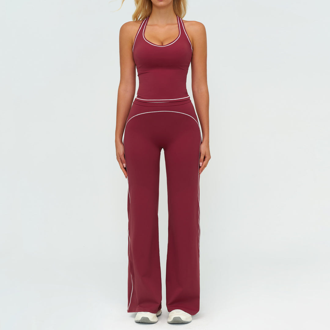 women sports set v neck top slim athletic pants fitness wear