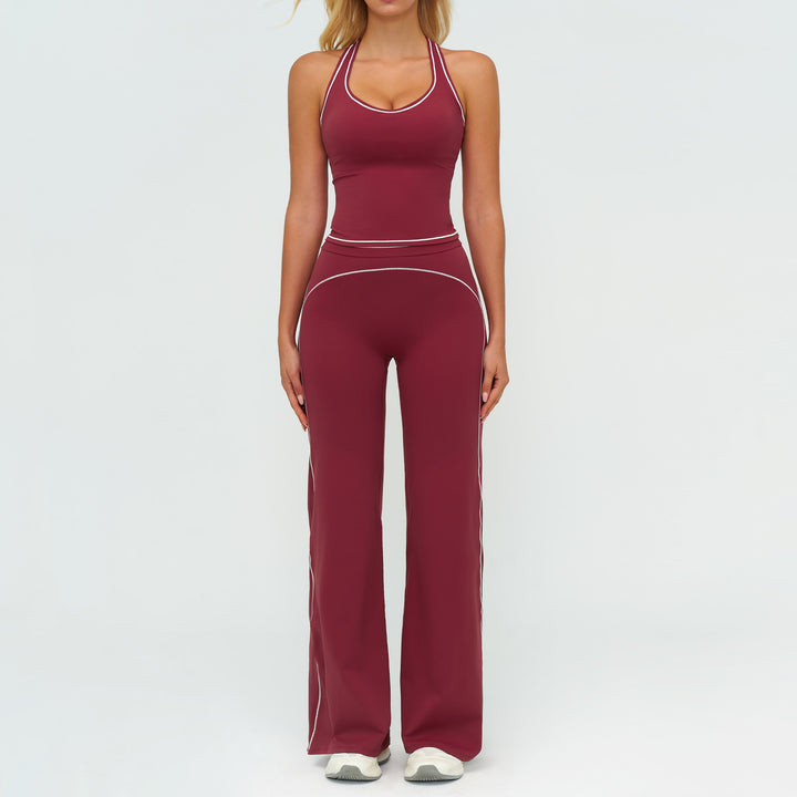 women sports set v neck top slim athletic pants fitness wear