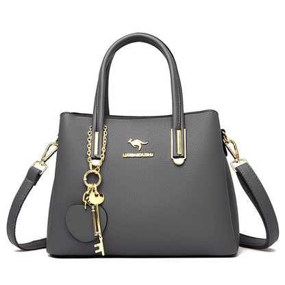 Large gray women's handbag with lychee texture