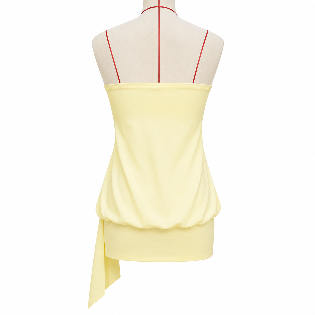 Tube mini dress with eyelet trim for Y2K party outfit inspiration