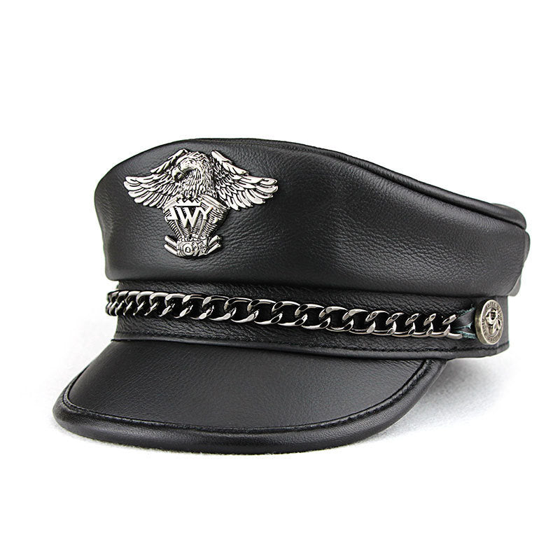 Retro punk men’s leather hat, motorcycle-inspired fashion

