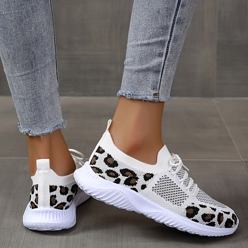 All-Season Women’s White Sneakers with Panther & Leopard Design

