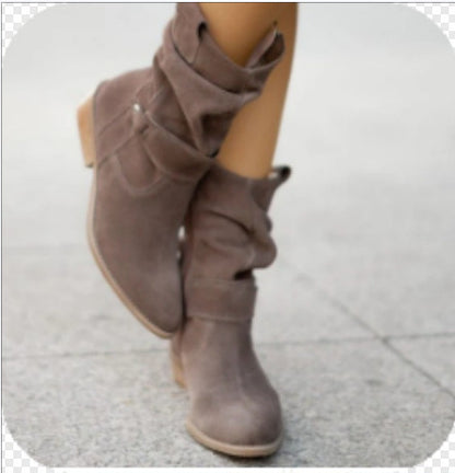 Apricot mid-calf boot close-up showing zipper detail
