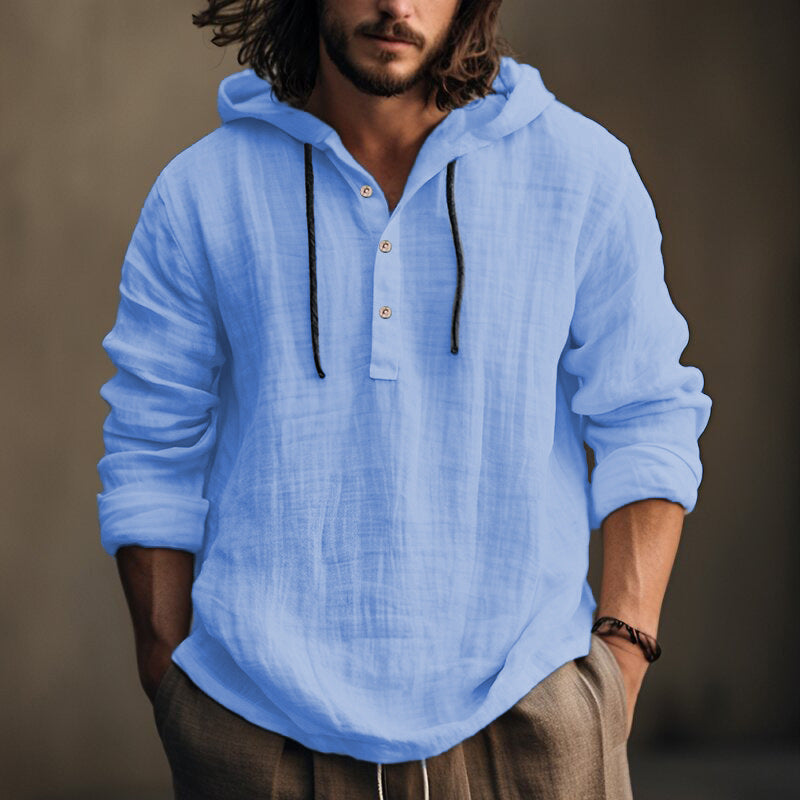Army Green Cotton Linen Hooded Shirt – Relaxed Spring–Autumn