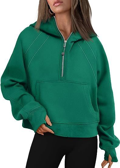 Army green women’s zip hoodie with sporty silhouette

