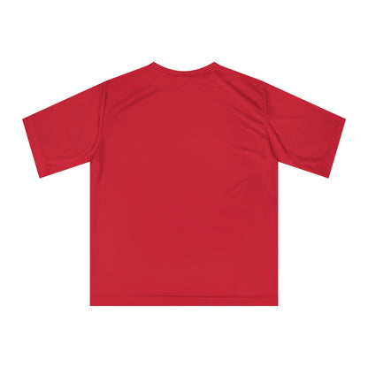 Athletic-fit performance tee worn for running and workouts

