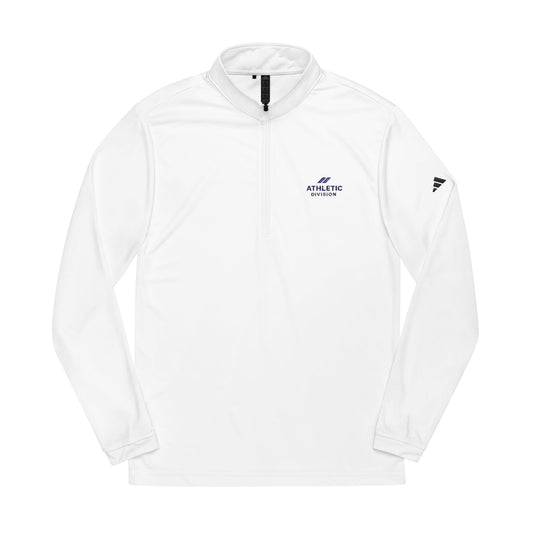 White athletic quarter-zip pullover with logo