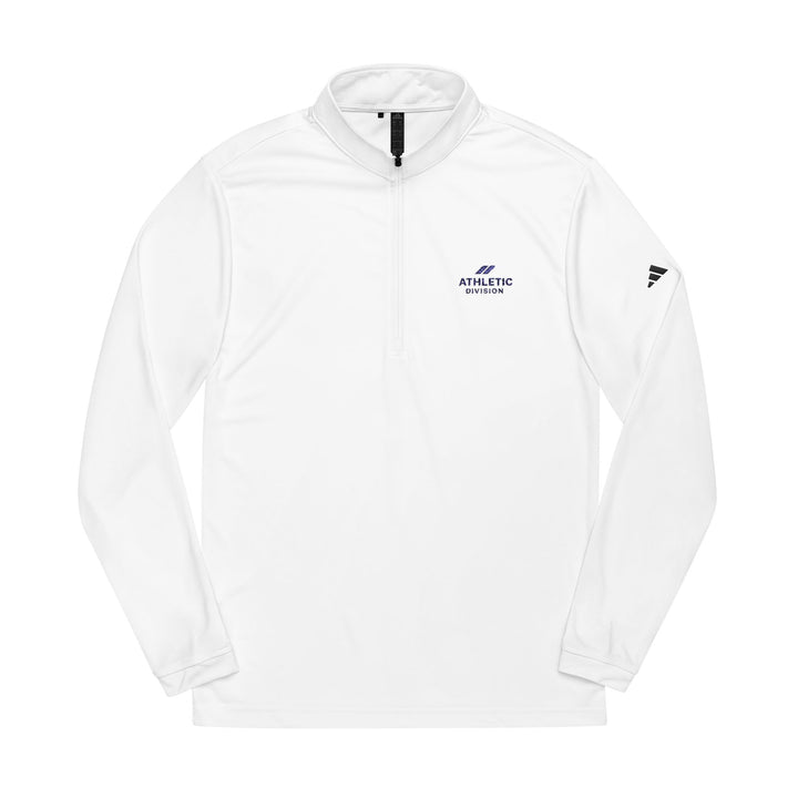 White athletic quarter-zip pullover with logo
