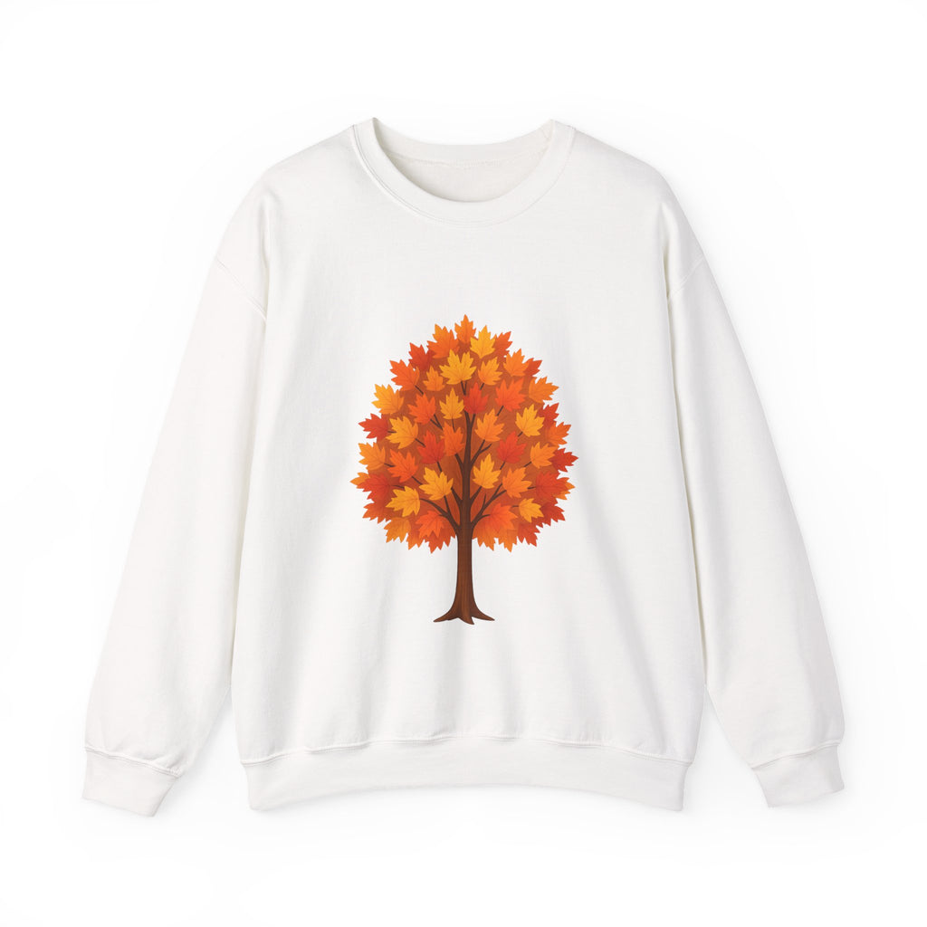 Cozy unisex sweatshirt with tree and orange leaf design

