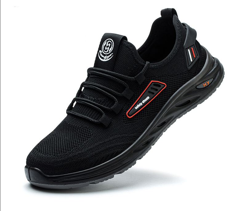 Work Sneakers for Men with Black Knit Mesh and Lace-Ups