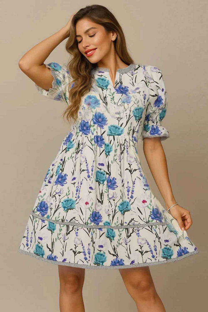Grab Umgee BabyDoll Floral Striped Hem Mini Dress Today
