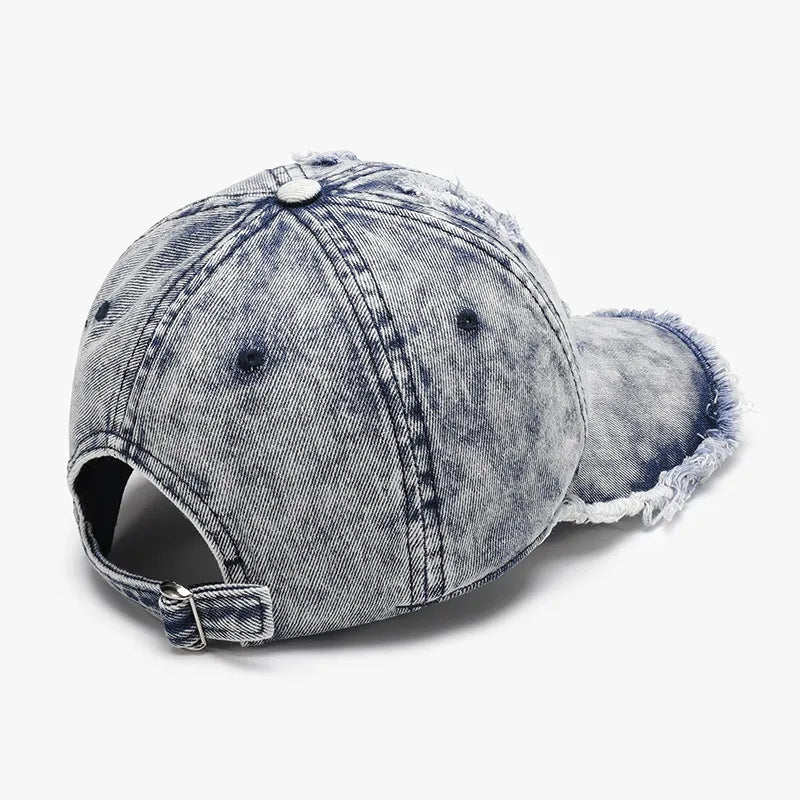 Back shot focusing on the adjustable strap detail of our Distressed Cotton Baseball Cap

