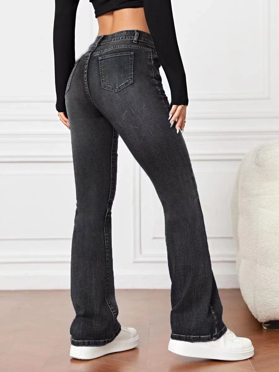 Back view – Denim High Waist Bootcut Jeans highlighting lifted silhouette