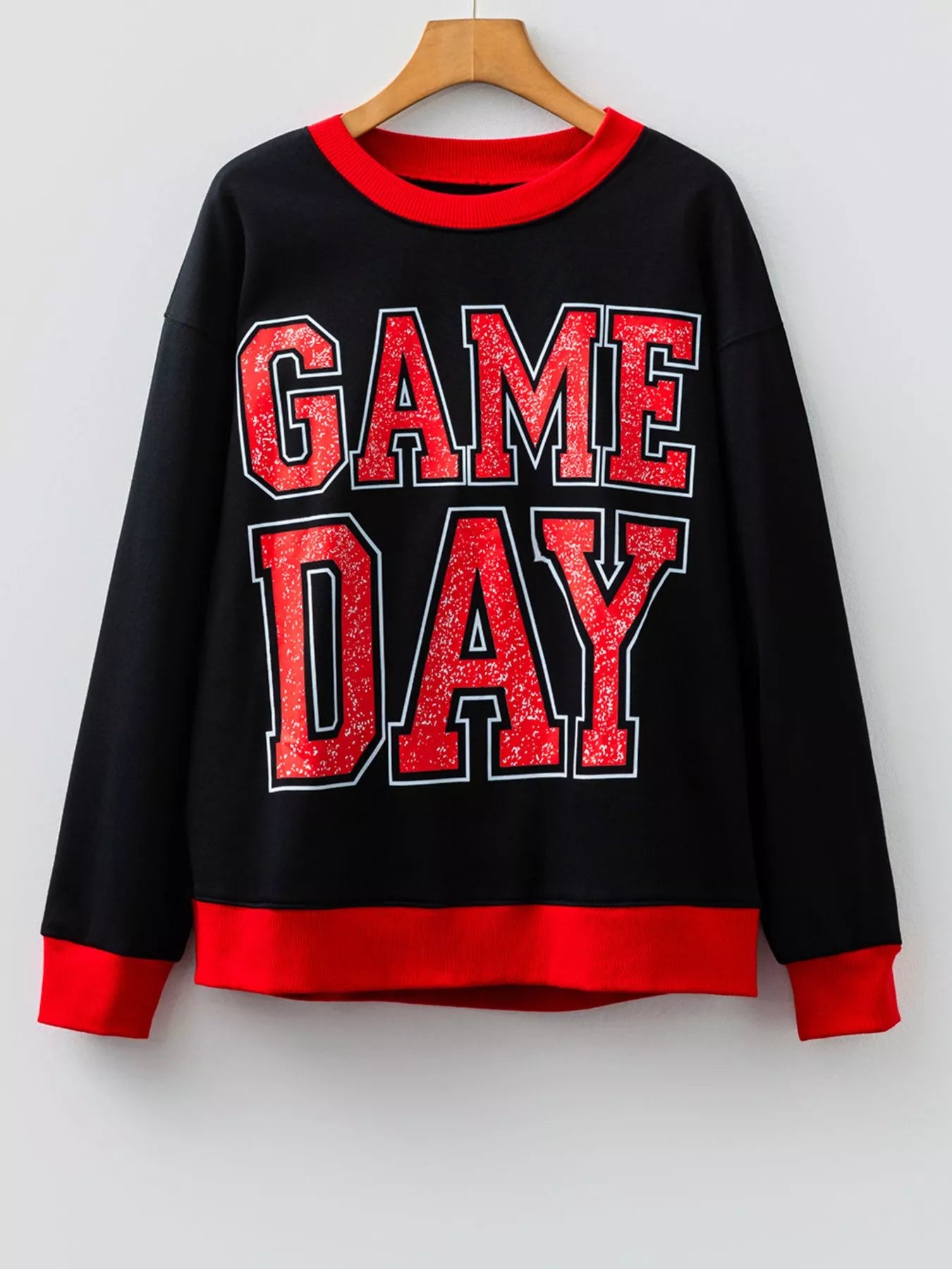 Back view of oversized Game Day Varsity Striped Detail Baggy Women's Sweatshirt