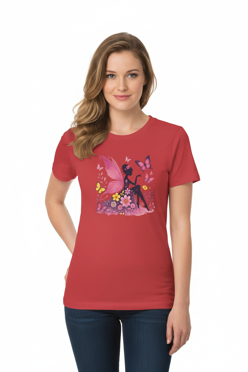 Boho butterfly shirt styled with high-waisted jeans at an outdoor festival