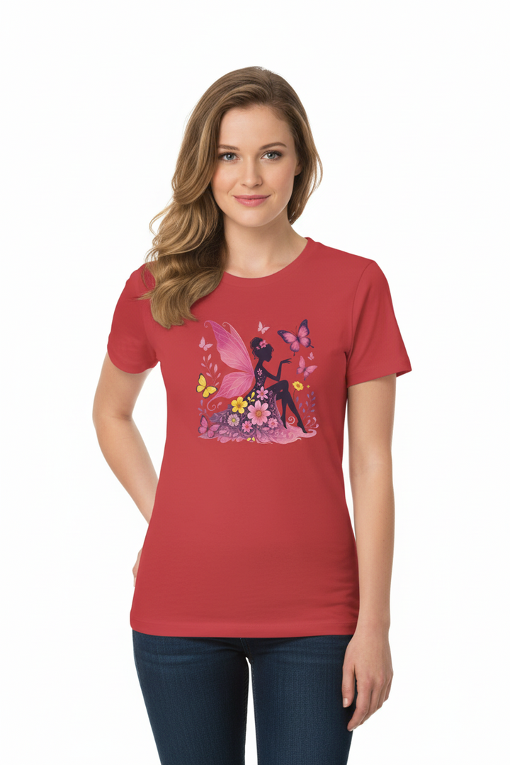 Boho butterfly shirt styled with high-waisted jeans at an outdoor festival