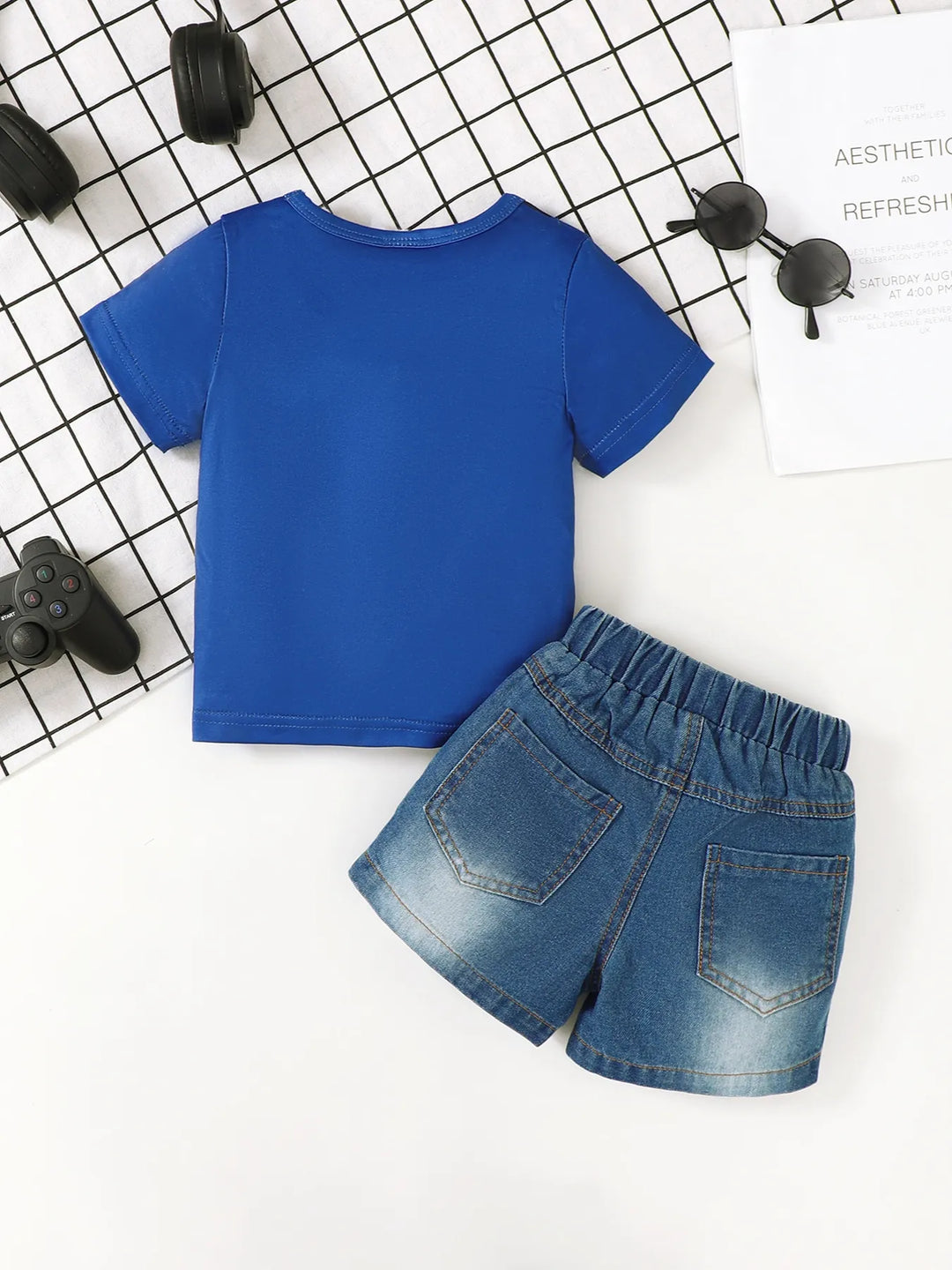 Kids Denim Shorts Set – Stretch Letter Tee &amp; Blue Denim