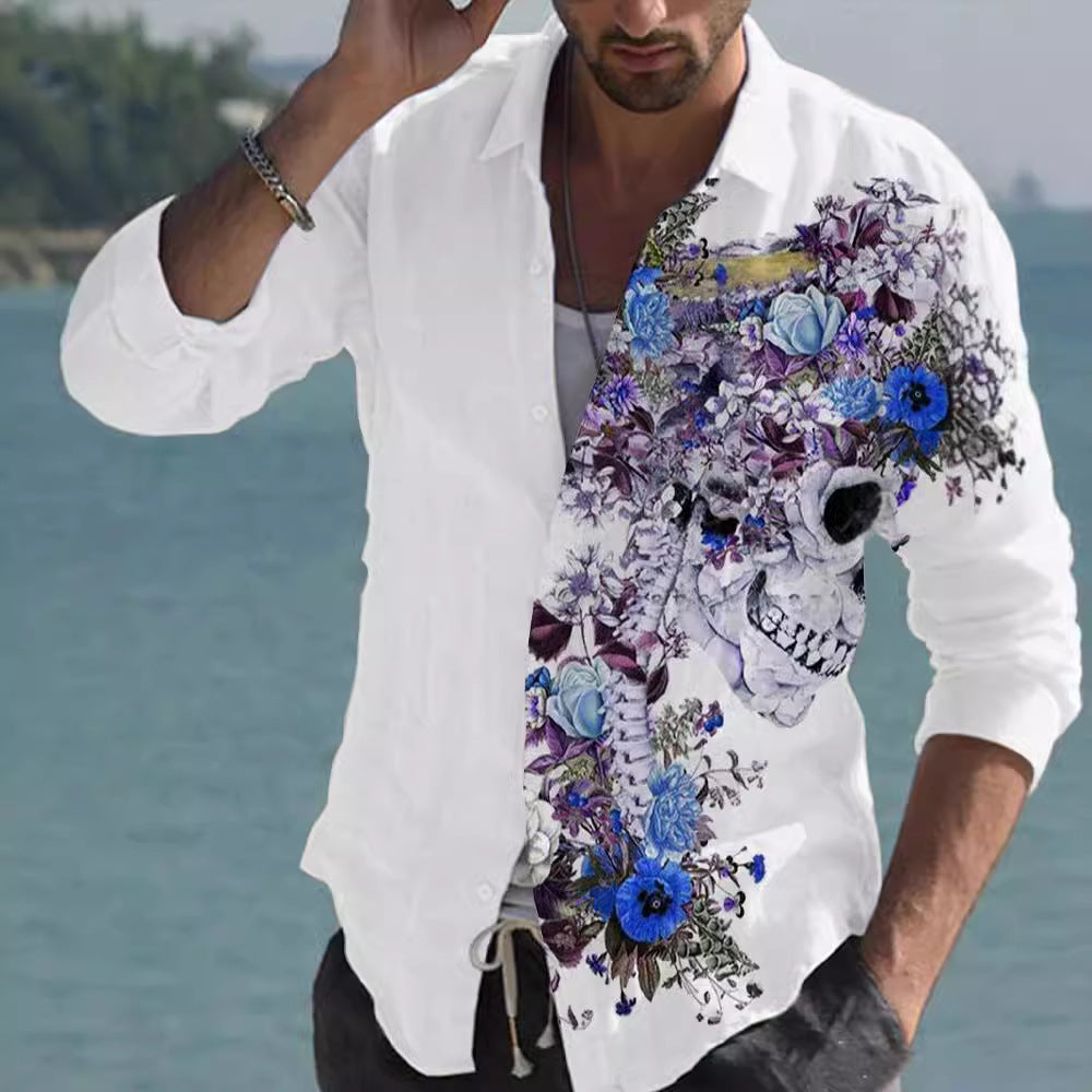 Bamboo Linen Printed Men's Shirt – Collar and placket view