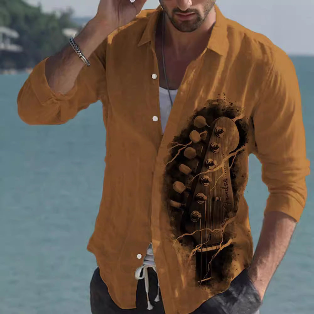 Bamboo Linen Printed Men's Shirt – Color-match print close-up