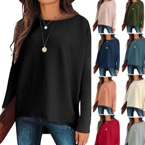 Batwing Sleeve Knitted Pullover – Thick cotton knit texture