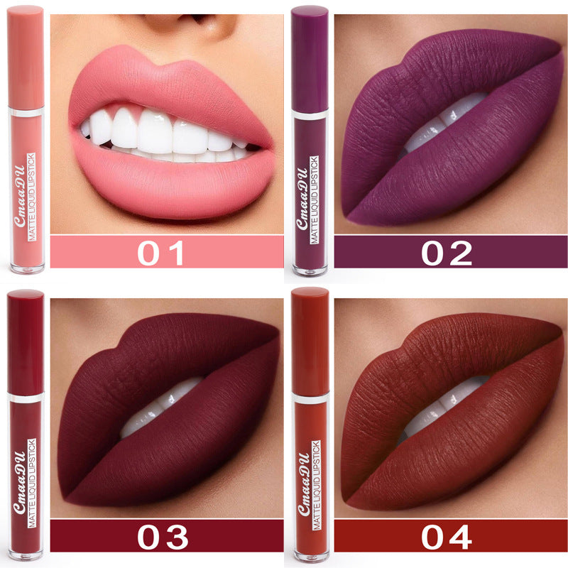 Before and After Shots of Non-Stick Waterproof Matte Lipstick Lasting Through Meals