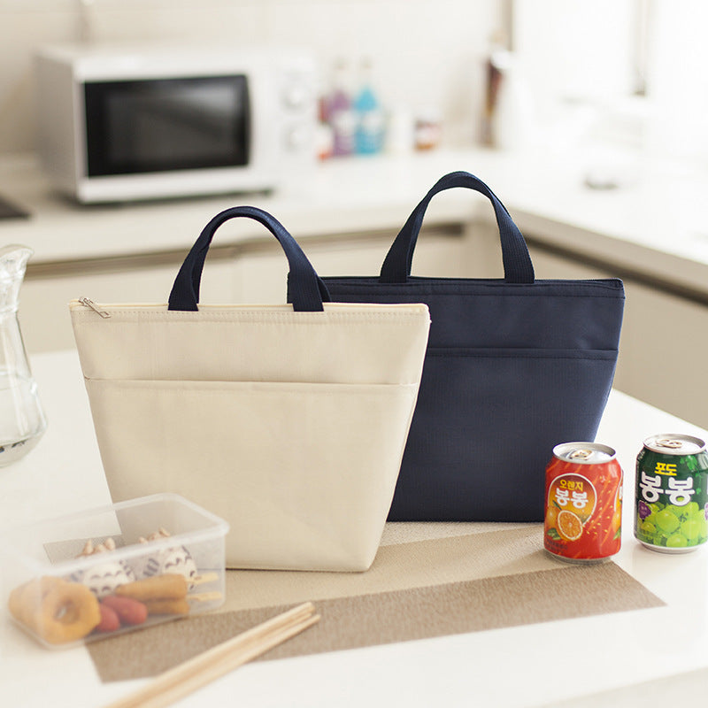 Beige Oxford Cloth Bento Lunch Tote – Sleek Design with Heat & Cold Preservation

