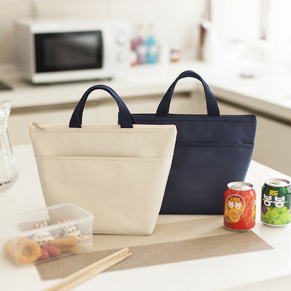 Beige Oxford Cloth Bento Lunch Tote – Sleek Design with Heat & Cold Preservation

