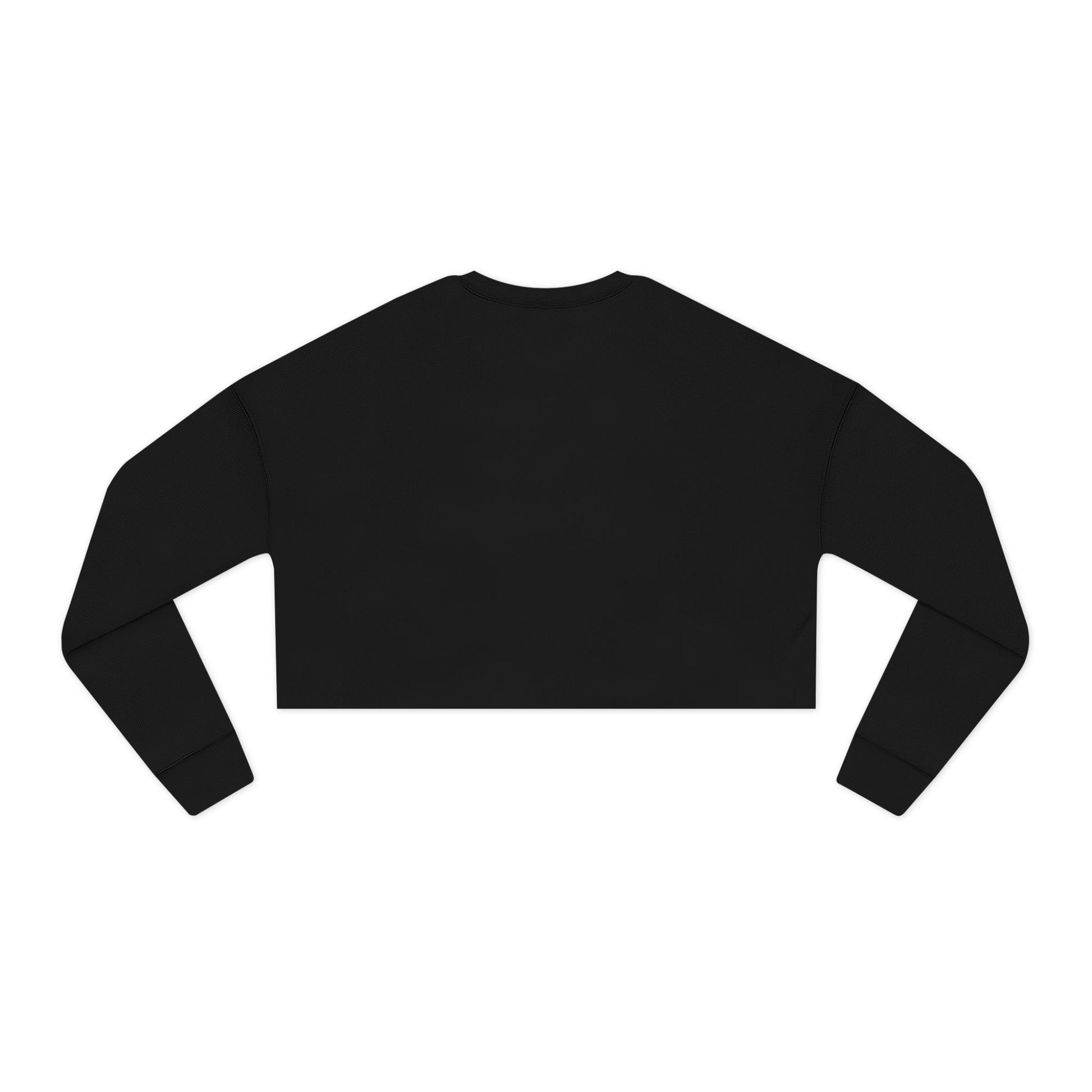 Beige cropped sweatshirt close-up highlighting the raw bottom edge and ribbed neckline.

