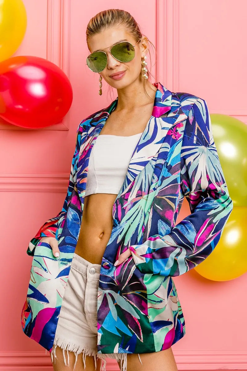 BiBi Thin Satin Tropical Women’s Blazer – lightweight travel outfit