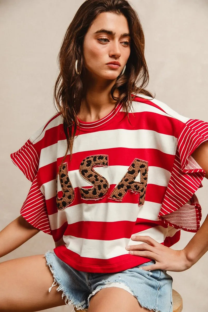 BiBi striped tee styled with neutral accessories.

