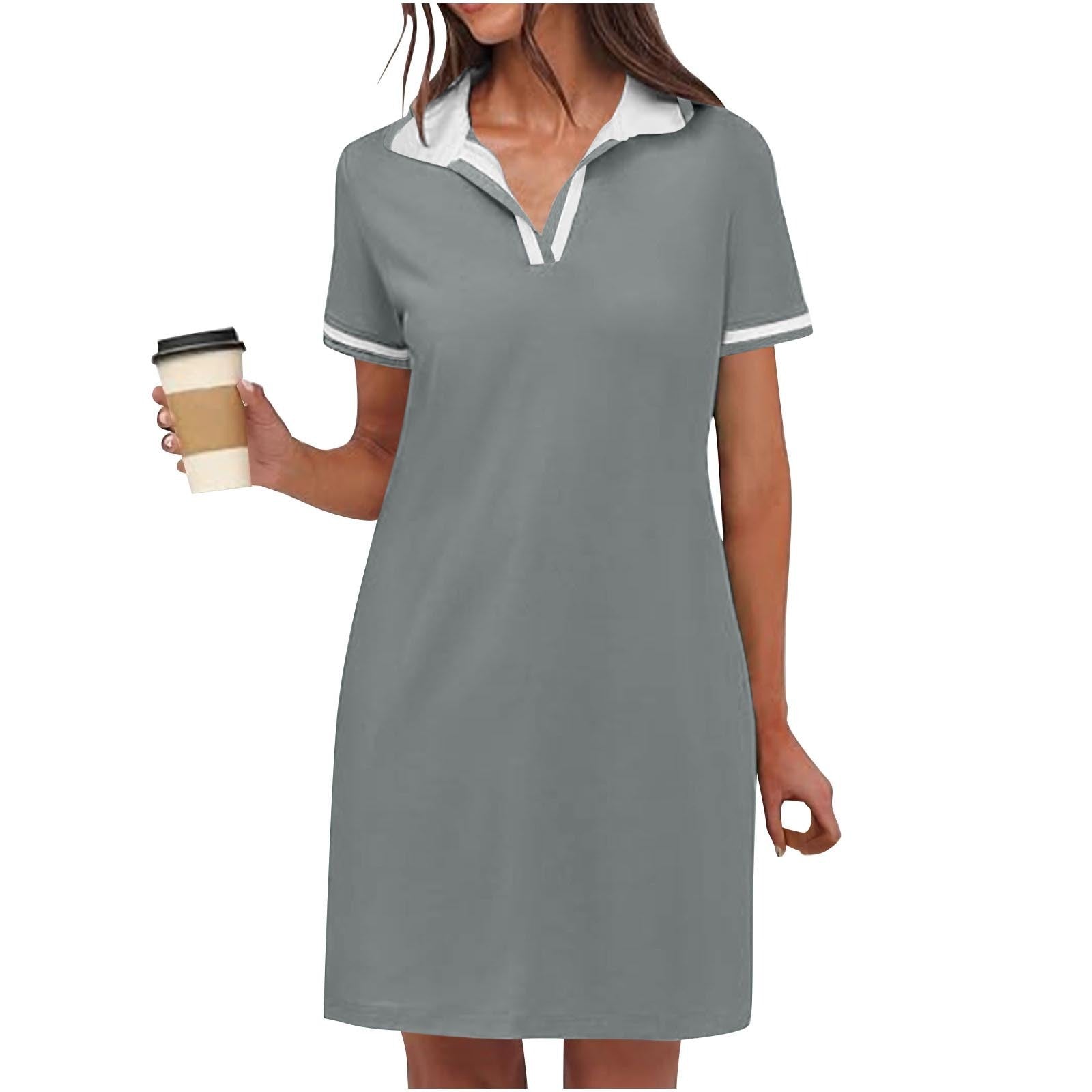 Black Women's Short Sleeve V-Neck Casual Dress – Sleek Intellectual Everyday Wear