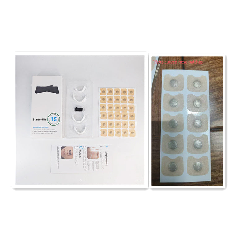 Black and Beige Nasal Dilators Displayed with Models and Packaging