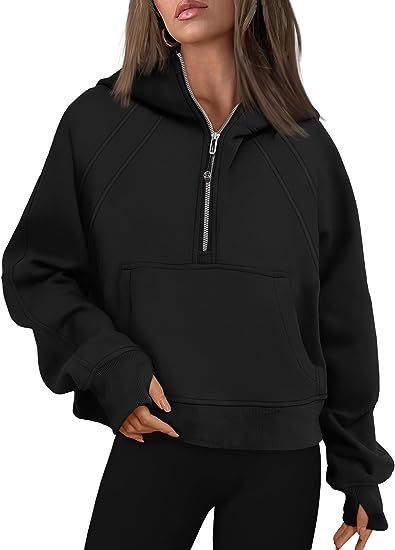 Black long-sleeve hoodie with front zip and side pockets

