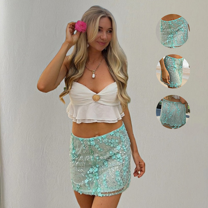 Bold &amp; Beautiful: Mint Green Skirt with Floral Sparkle