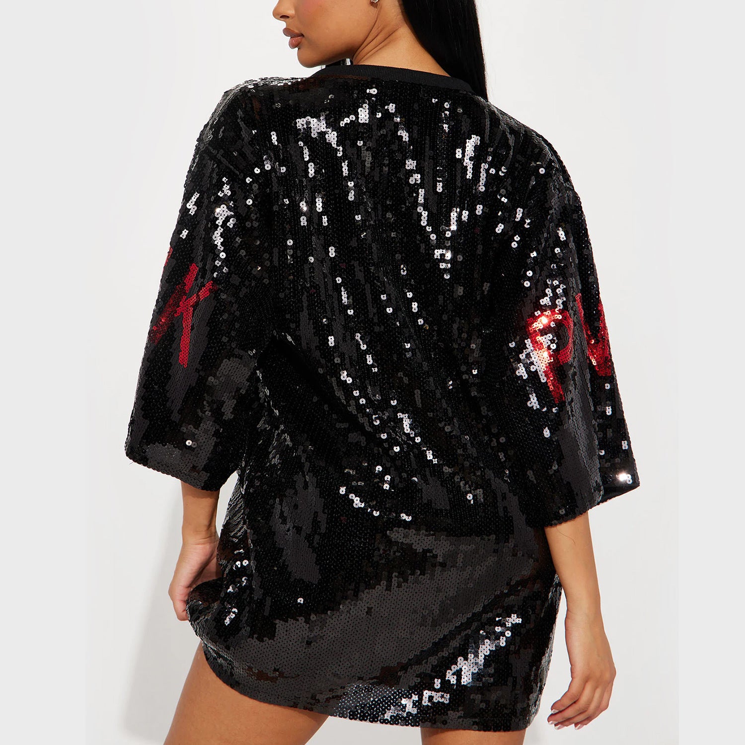 Bold Pink Glitter Letter Embroidery Skirt Dress – Polyester Mid-Length Urban Edge