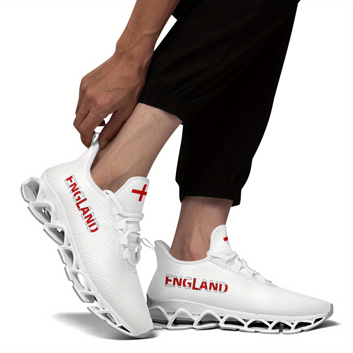 Bold Red & White Stripe on Men's England Flag Sneakers: Universal Fit for Proud Wearers