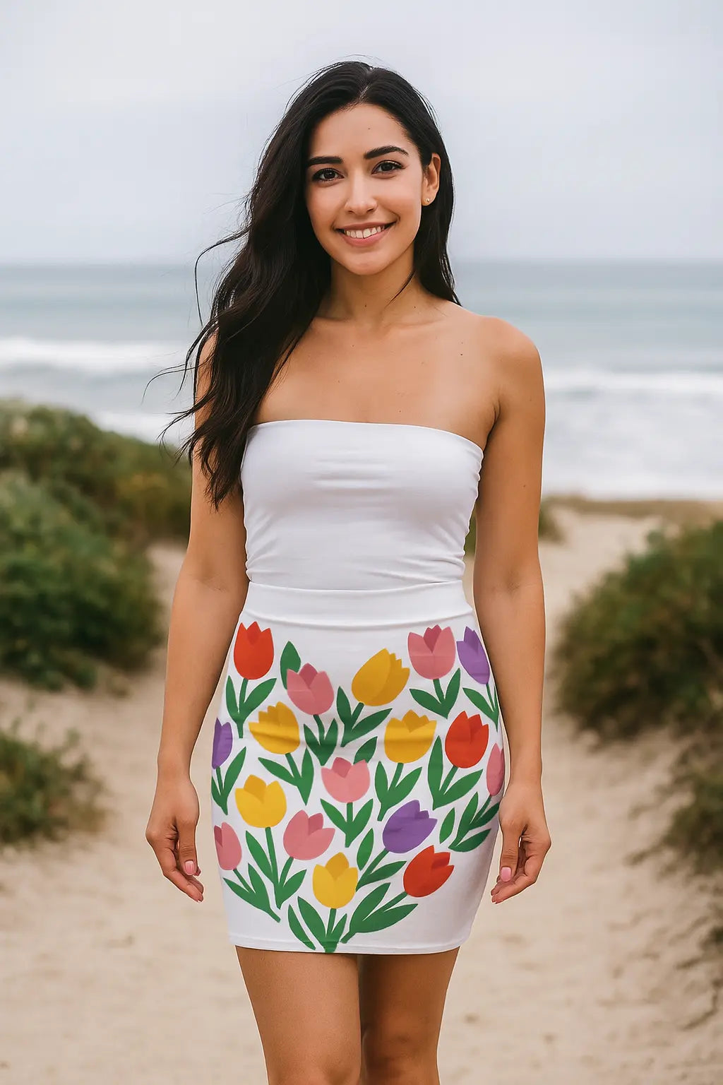Bold flower print design adds flair to any casual or dressy outfit.

