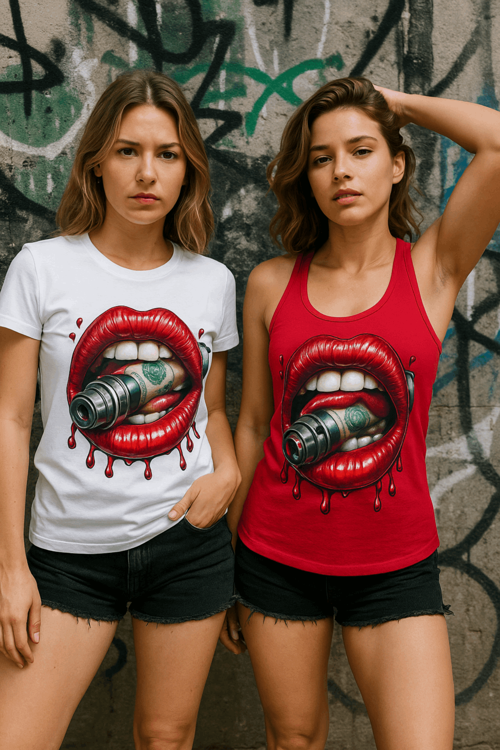 Bold graphic racerback tank top, perfect for gym or beach days

