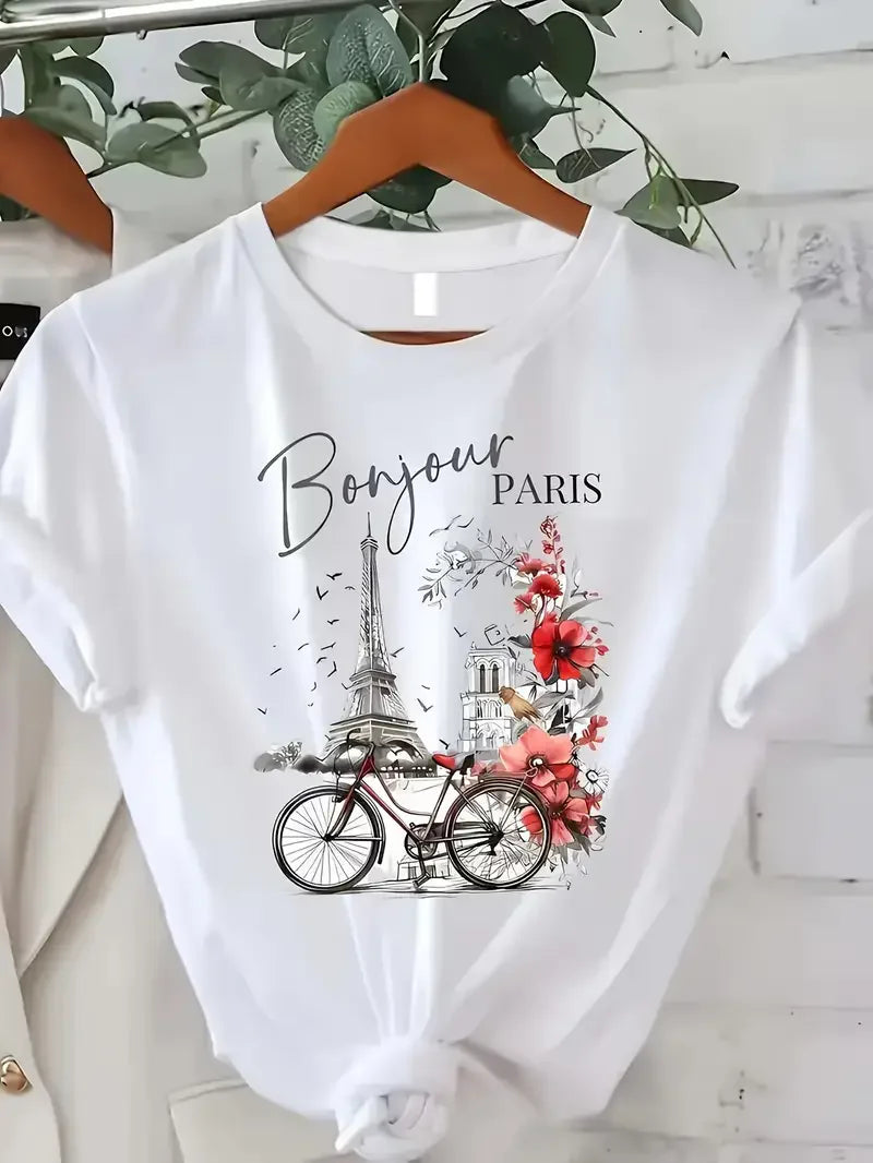 Bonjour Paris T-Shirt – Minimalist Paris print for modern wardrobes
