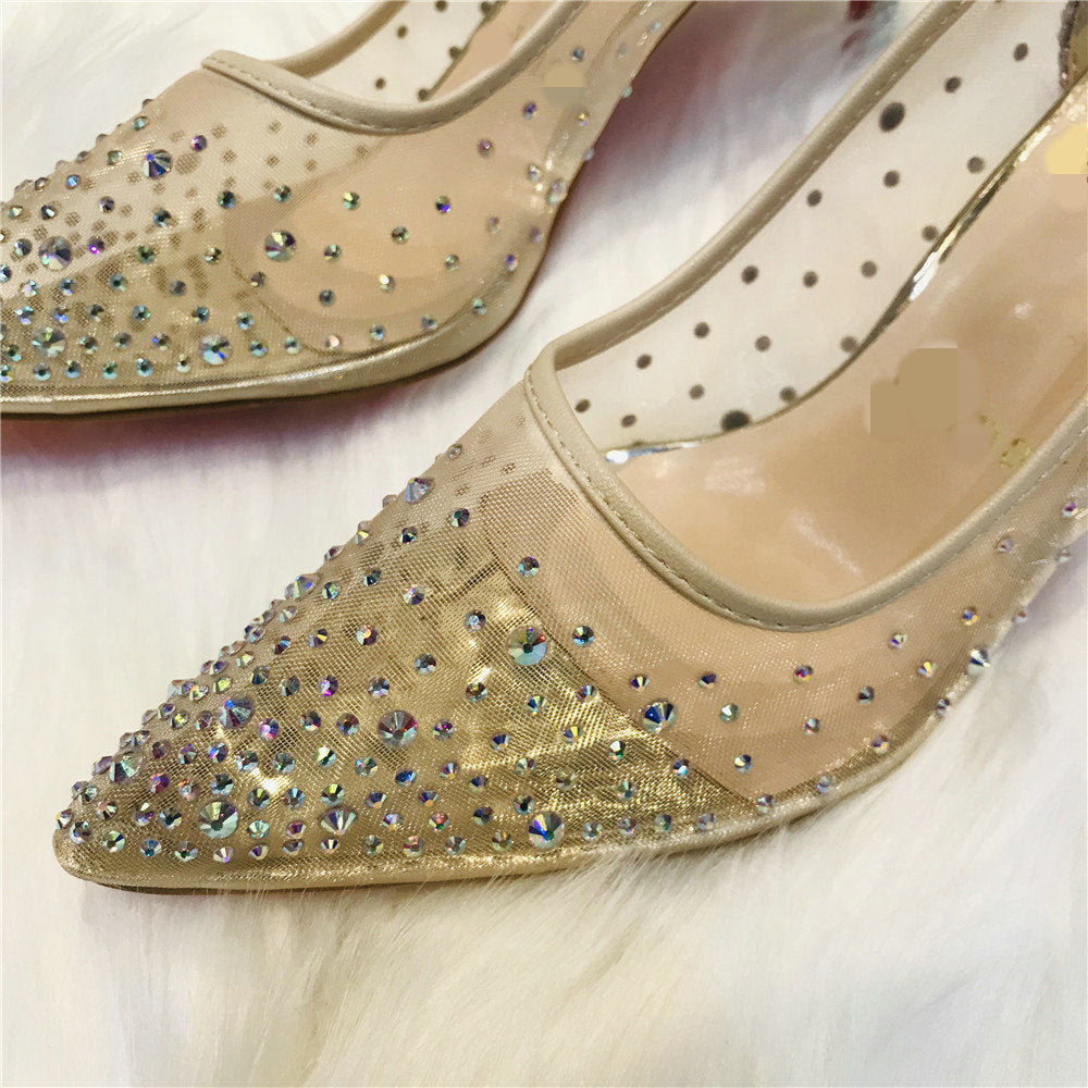 Bridal mood board with rhinestone mesh heels – refined glam, rhinestone mesh heels under soft light