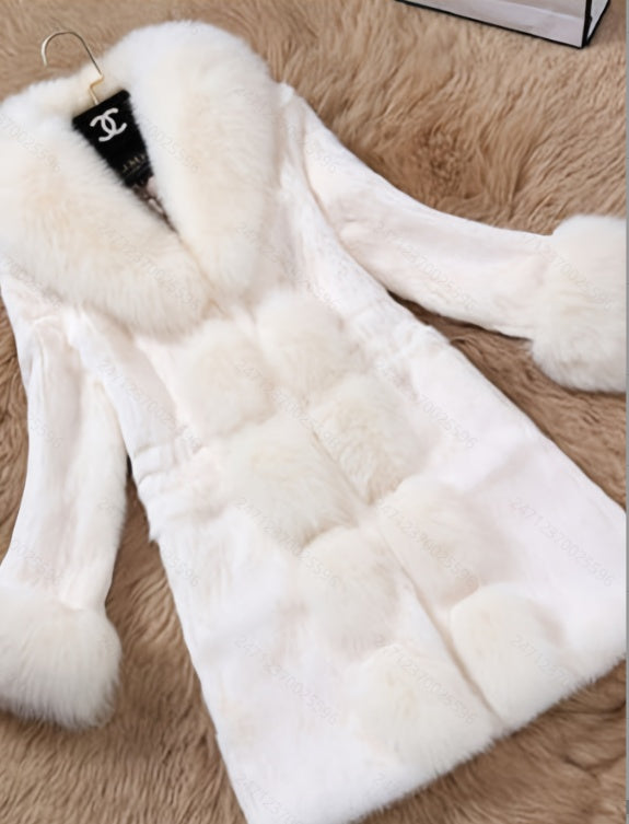 Bright White Women's Long-Sleeved Fleece Coat Ideal for Winter