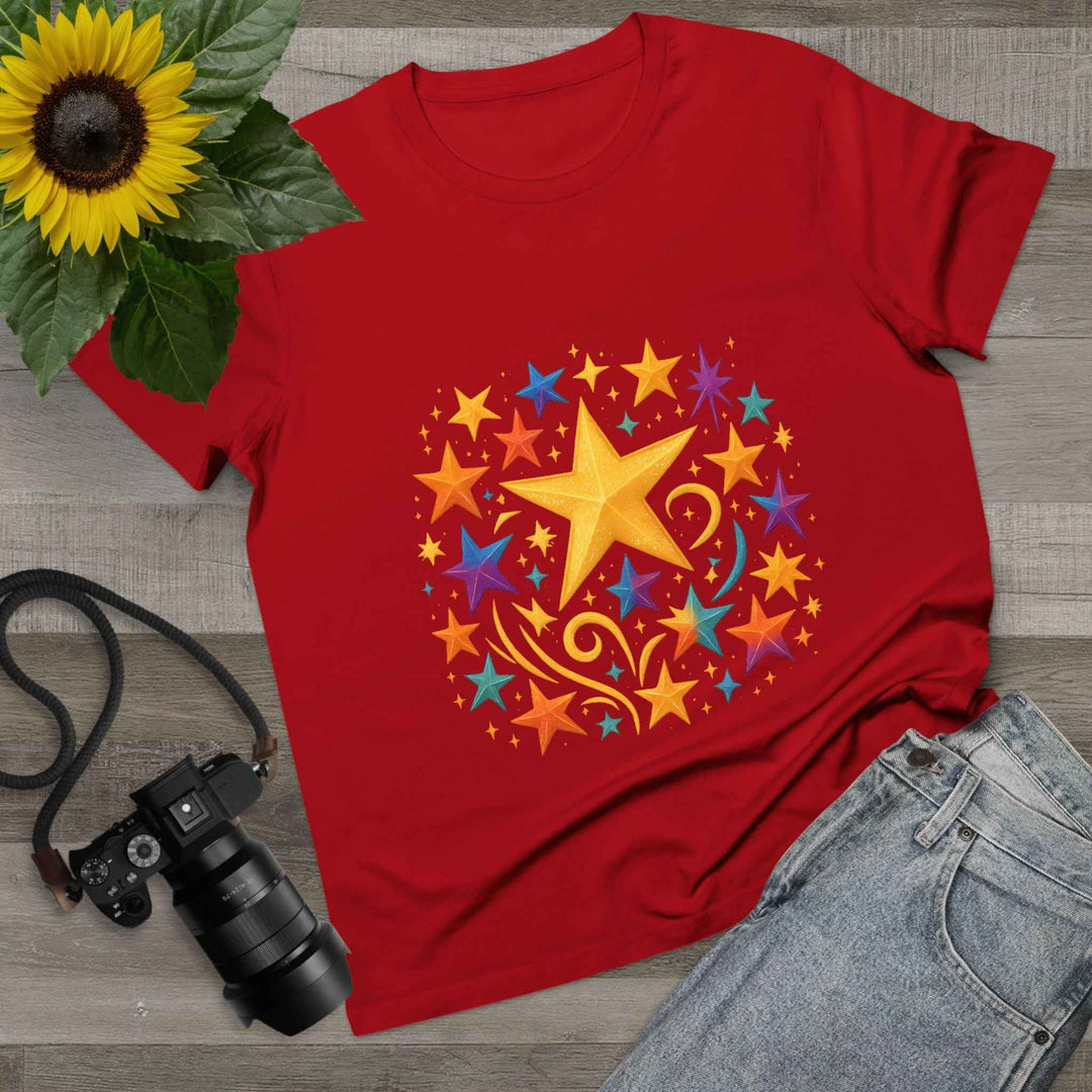 Women’s Vibrant Star Tee-100% Cotton Star Print T-Shirt