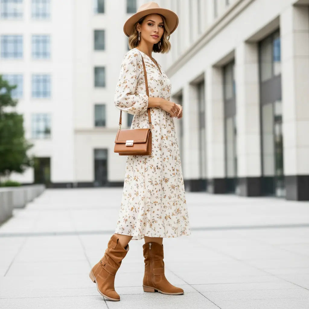Pointed Toe Suede Boots – Western Style for Women