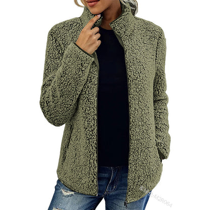 Bubble Velvet Zip Sweatshirt – Army Green, Casual Street Look