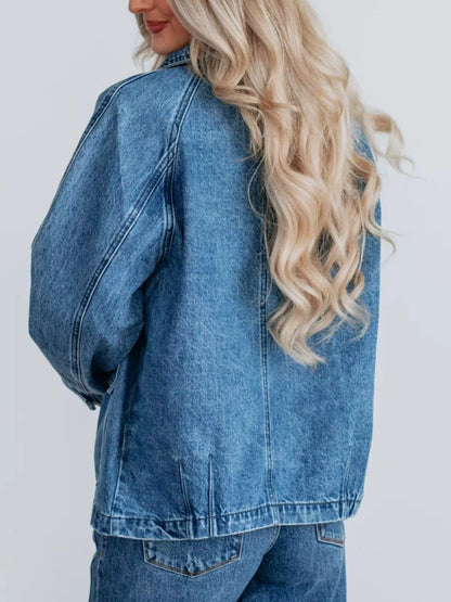 Button Up Raglan Sleeve Denim Women’s Jacket – Casual street outfit idea