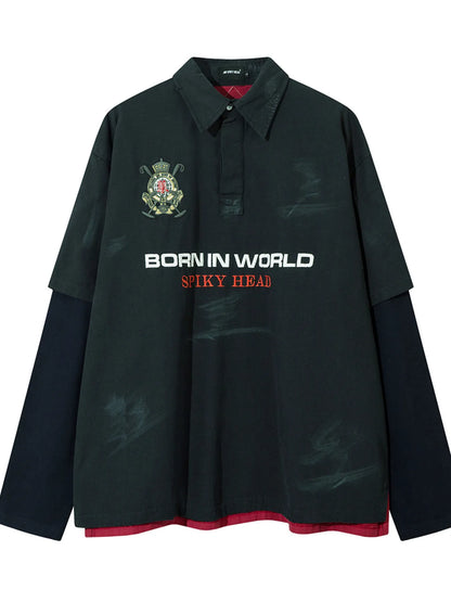 Button accent detail on men’s crewneck sweatshirt

