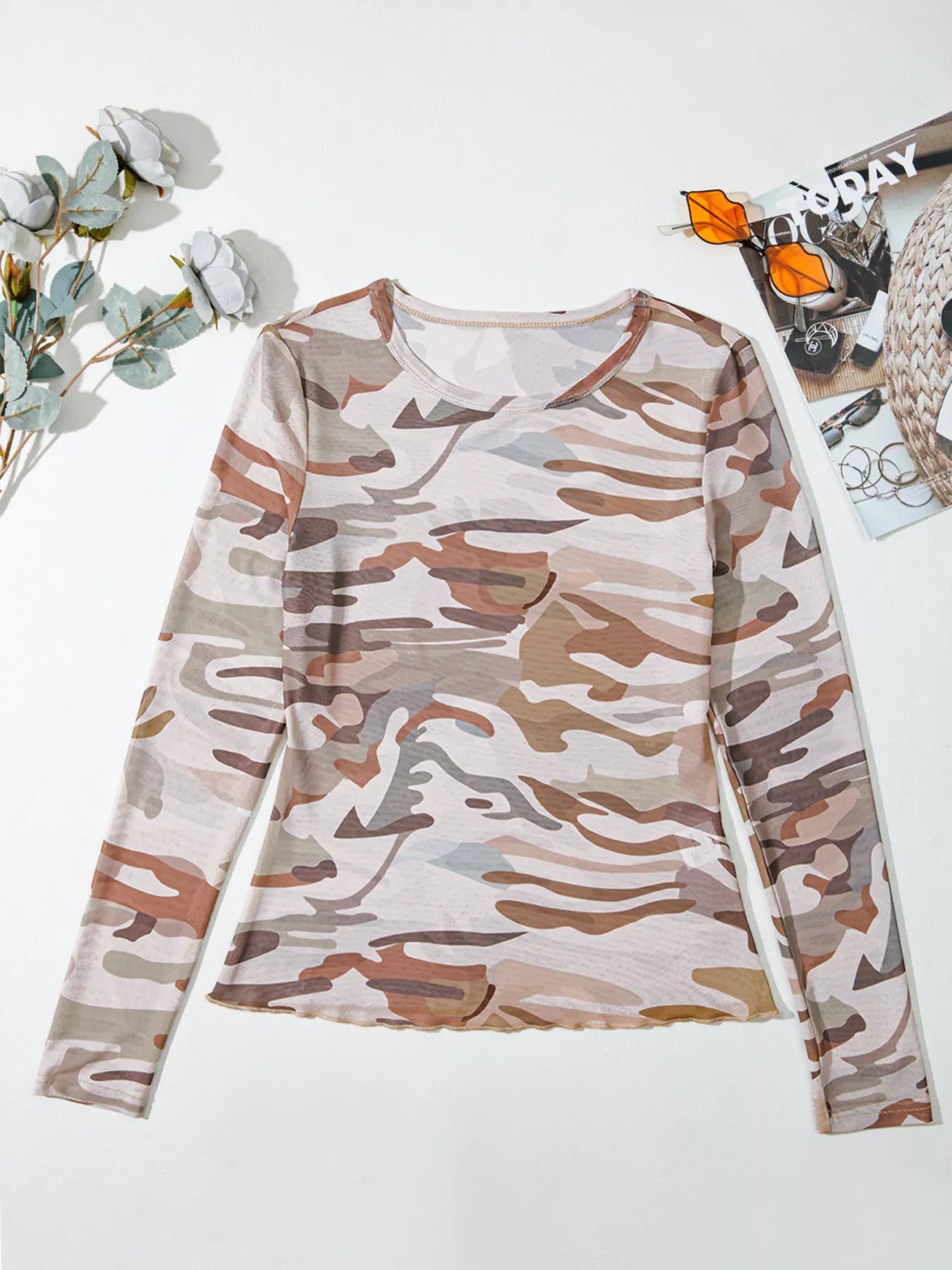 Camouflage Mesh Long Sleeve Top – back view and neckline